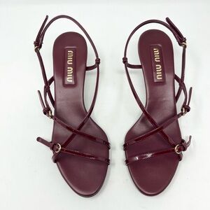 Miu Miu Vernice Strappy Slingback Sandal Burgundy Patent Leather Size 41 EU